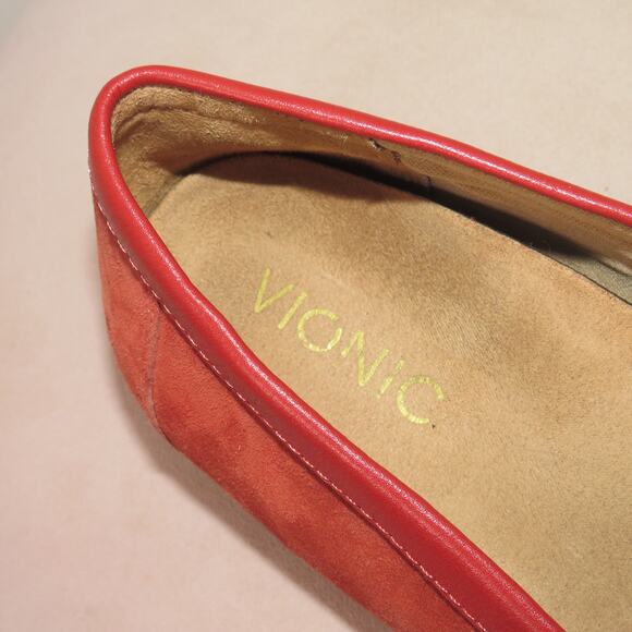 Vionic Red Suede Kenya Gold Horsebit Slip On Loafers - Picture 7 of 9